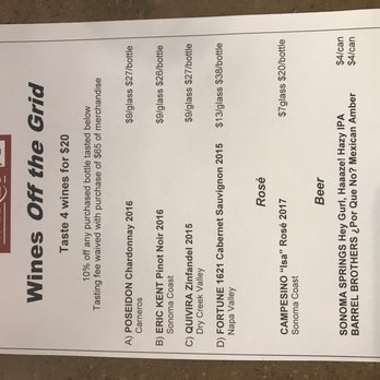 Back Room Wines - menu for wine tasting - Beer, Wine & Spirits Near Me - Napa, California