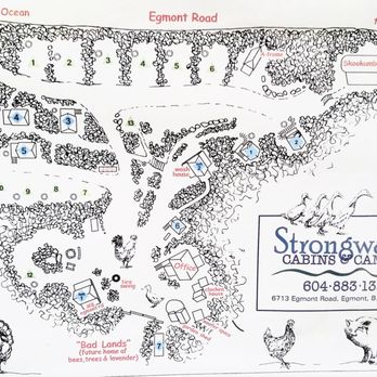 Strongwater Camping and Cabins - Strongwater Map of the Premises - Vacation Rentals Near Me - Egmont, British Columbia