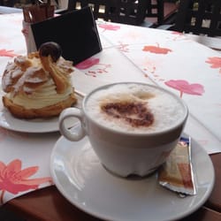 Peter Rühl Konditorei - My cream puff and cappuccino this morning.