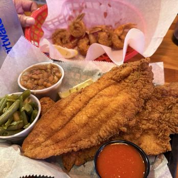 PJay's Kitchen - Fried Catfish,fried shrimp,smoked beans, green beans and hot sauce. - Seafood Near Me - Norfolk, Virginia PJay's Kitchen - Fried Catfish,fried shrimp,smoked beans, green beans and hot sauce. - Seafood Near Me - Norfolk, Virginia