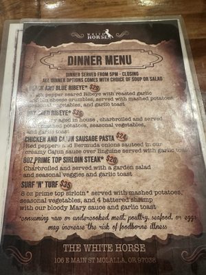 Menu photo 3 The White Horse Molalla, OR Menu photo 3 The White Horse Molalla, OR