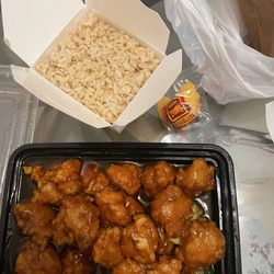 Orange chicken with brown rice
