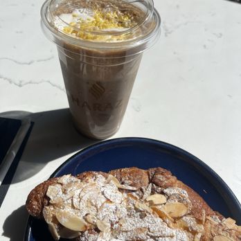 Haraz - banana latte and almond croissant - Coffee & Tea Near Me - Aurora, Illinois Haraz - banana latte and almond croissant - Coffee & Tea Near Me - Aurora, Illinois