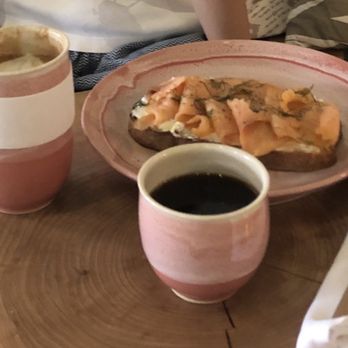 Found Coffee - College - Mocha (with dark chocolate option, excellent!)  Brew coffee (very nice beans. Elegant complex favour)  Salmon toast - Coffee & Tea Near Me - Toronto, Ontario