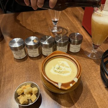 Curry Hyuga - corn potage soup with croutons, five spices, and kirin large beer to share - Japanese Curry Near Me - Burlingame, California
