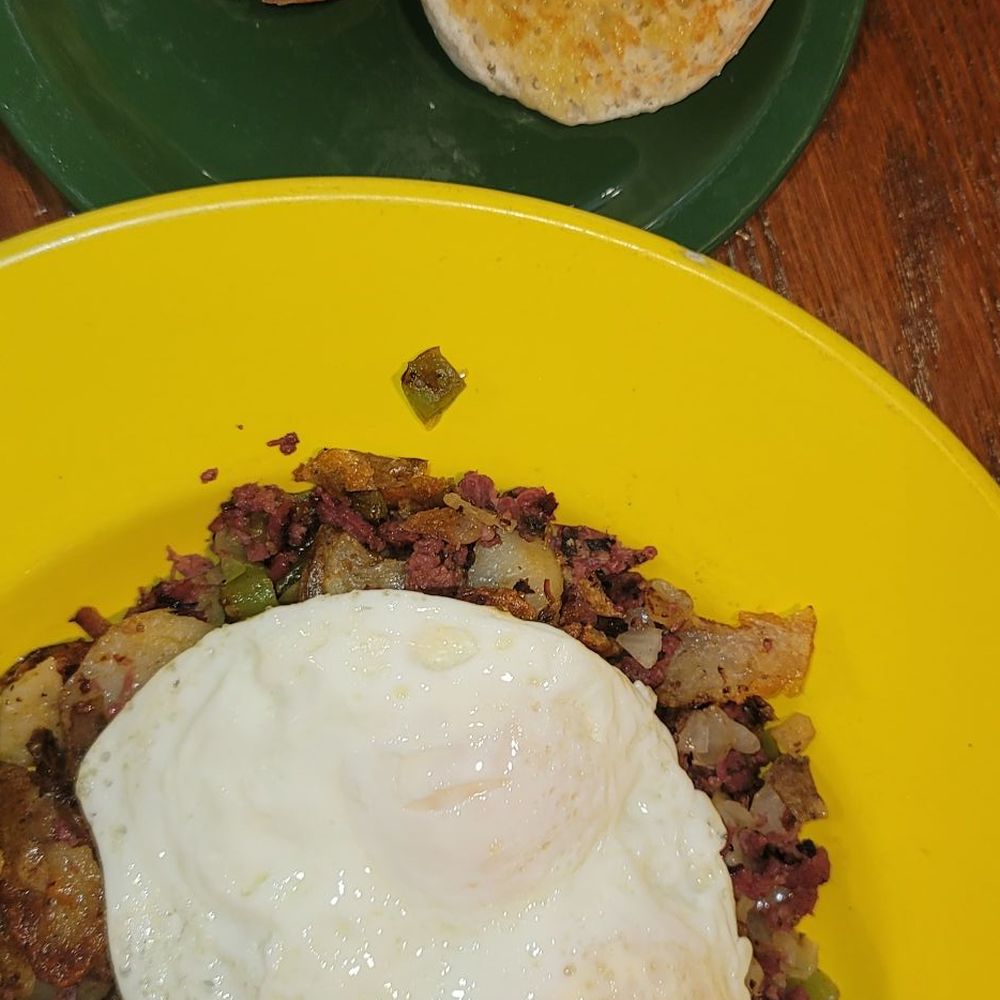 Clementine's - Pastrami hash, homestyle potatoes & 2 eggs over medium with English muffin - Soul Food Near Me - San Ramon, California Clementine's - Pastrami hash, homestyle potatoes & 2 eggs over medium with English muffin - Soul Food Near Me - San Ramon, California