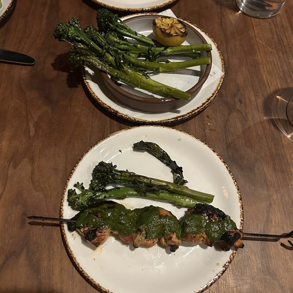 FLINT by Baltaire - Chicken skewers and Grilled Broccolini - New American Near Me - Phoenix, Arizona