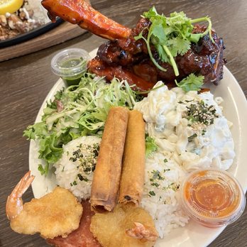 Enseamada Cafe - 808 plate with everything on it - one angle - Filipino Near Me - Everett, Washington Enseamada Cafe - 808 plate with everything on it - one angle - Filipino Near Me - Everett, Washington