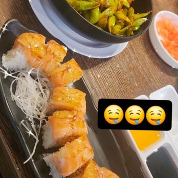 Rock N Roll Sushi - Salmon ceviche roll & spicy edamame - Sushi Bars Near Me - San Bernardino, California Rock N Roll Sushi - Salmon ceviche roll & spicy edamame - Sushi Bars Near Me - San Bernardino, California