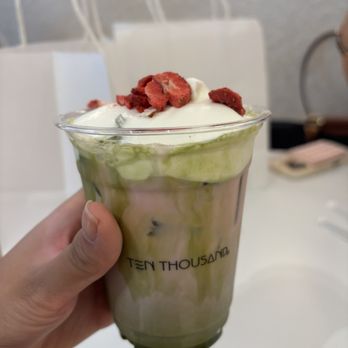 Ten Thousand Coffee - Strawberry Matcha Einspanner - Coffee & Tea Near Me - New York, New York Ten Thousand Coffee - Strawberry Matcha Einspanner - Coffee & Tea Near Me - New York, New York