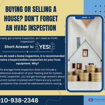 NC Comfort Systems - Selling or buying a home? Don't forget an HVAC Inspection! - Heating & Air Conditioning/HVAC Near Me - Jacksonville, North Carolina NC Comfort Systems - Selling or buying a home? Don't forget an HVAC Inspection! - Heating & Air Conditioning/HVAC Near Me - Jacksonville, North Carolina