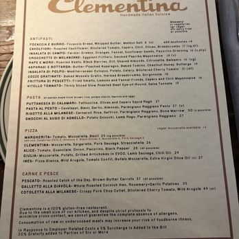 Clementina - Dinner menu - Italian Near Me - San Francisco, California