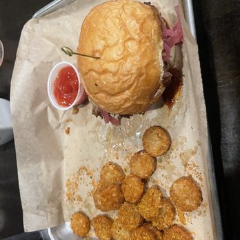 Finley's Round Rock - Pulled pork Sandwich with Tater Tots - Bars Near Me - Round Rock, Texas Finley's Round Rock - Pulled pork Sandwich with Tater Tots - Bars Near Me - Round Rock, Texas