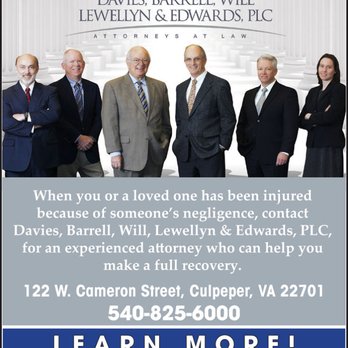 Davies Barrell Will Lewellyn & Edwards, PLC - Voted Best of Hometown and Best of the Best in Culpeper for 2022 - Personal Injury Law Near Me - Culpeper, Virginia Davies Barrell Will Lewellyn & Edwards, PLC - Voted Best of Hometown and Best of the Best in Culpeper for 2022 - Personal Injury Law Near Me - Culpeper, Virginia
