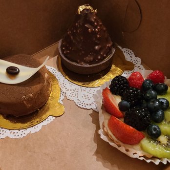 Baklovah Bakery - Coffee mousse (left), peach creme brulee (center), fruit tart (right) - Desserts Near Me - San Antonio, Texas Baklovah Bakery - Coffee mousse (left), peach creme brulee (center), fruit tart (right) - Desserts Near Me - San Antonio, Texas