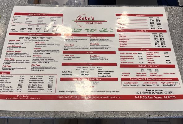 Menu photo 1 Zeke's Pizza and Coffee Tucson, AZ