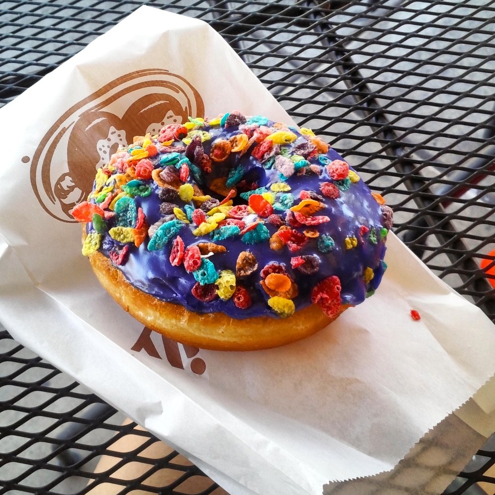 Bakers Donuts - Ube donut with Fruitu Pebbles topping. - Donuts Near Me - Sacramento, California