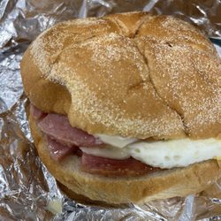 Pork roll , egg and cheese on a Kaiser