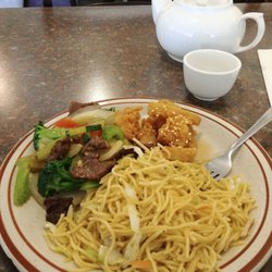 Lee's Garden Restaurant - Lunch special #4 honey garlic chicken, beef chop suey, chicken chow mein
