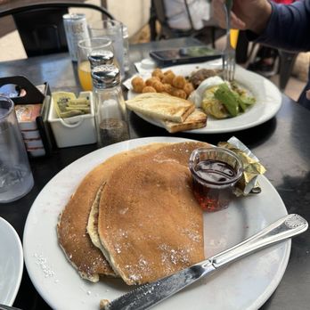 Brekkies - Short stack (I cut up my berries and put them inside. Spicy omelette . - Breakfast & Brunch Near Me - Solvang, California Brekkies - Short stack (I cut up my berries and put them inside. Spicy omelette . - Breakfast & Brunch Near Me - Solvang, California