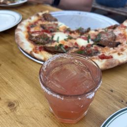 Salty Dog and fried eggplant pizza Salty Dog and fried eggplant pizza