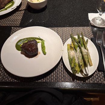 TENDER steakhouse + lounge - Butter poached filet mignon with Parmesan cheese asparagus - Steakhouses Near Me - Las Vegas, Nevada TENDER steakhouse + lounge - Butter poached filet mignon with Parmesan cheese asparagus - Steakhouses Near Me - Las Vegas, Nevada