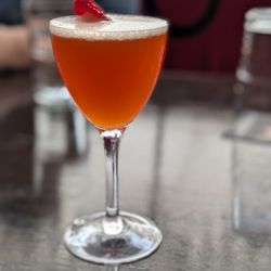 Dog Distilling Company - Paper plane (DoG bourbon whiskey, strawberry, aperol, amaro, & lemon.