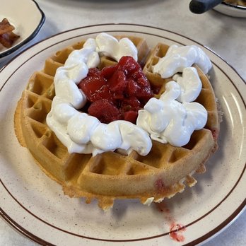 The State Diner - Super yummy Belgian waffle with strawberries and whipped cream - Diners Near Me - Ithaca, New York