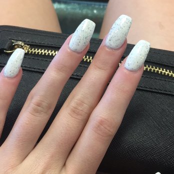 C Nails - Full set by Ryan : white with glitter - Nail Salons Near Me - Miami, Florida