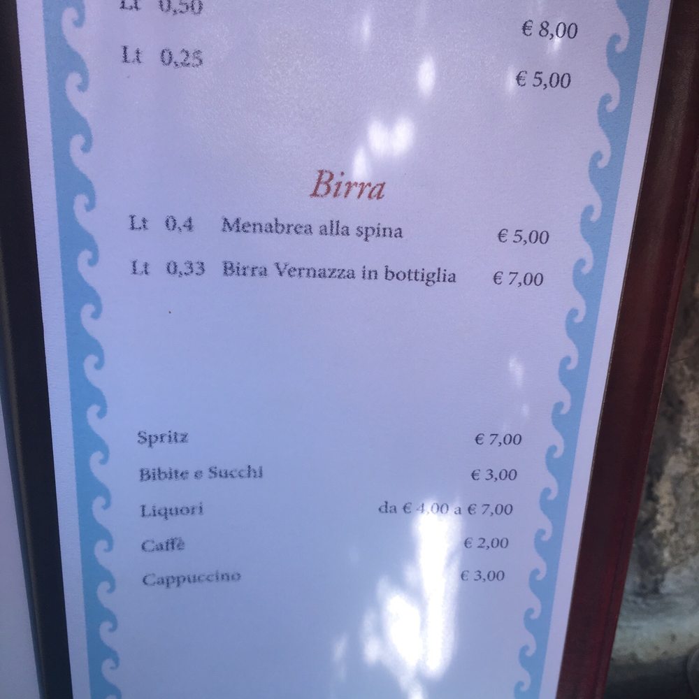Bar del Capitano - House wine list. Wish they had blends, varietals, wineries noted on wine list. - Seafood Near Me - Vernazza, SP