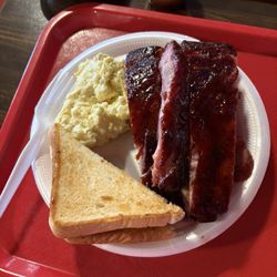 Bunkhouse Barbeque - Two meat combo with Ribs, sausage, potato salad and Texas toast