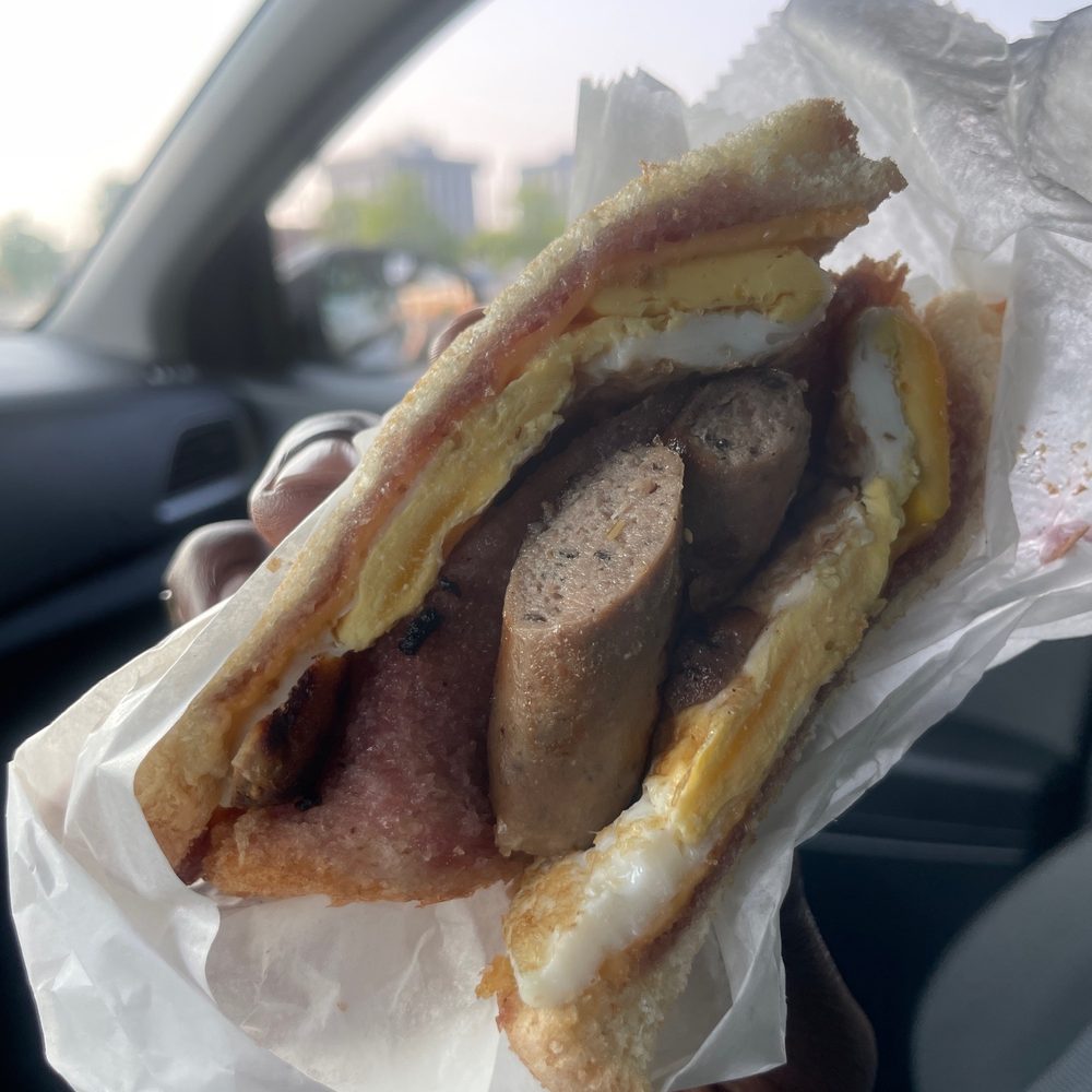 Turkey Sausage with Egg Sandwich with Jelly. Turkey Sausage with Egg Sandwich with Jelly.
