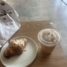 almond crossiant and lavender latte almond crossiant and lavender latte
