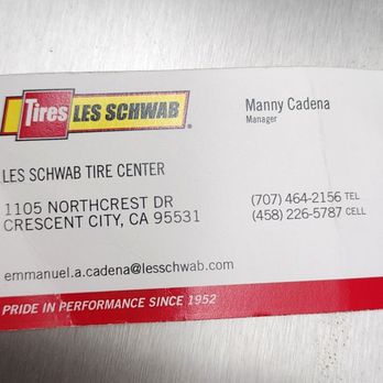 Les Schwab Tire Center - Manny is an awesome manager. Give this guy a raise!!! - Tires Near Me - Crescent City, California Les Schwab Tire Center - Manny is an awesome manager. Give this guy a raise!!! - Tires Near Me - Crescent City, California