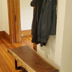 Form Fit Metal - Home Decor: Flip Adjustable Coat Rack and Live Edge Bench.