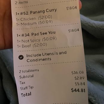 Thai Time - Receipt - Thai Near Me - San Diego, California