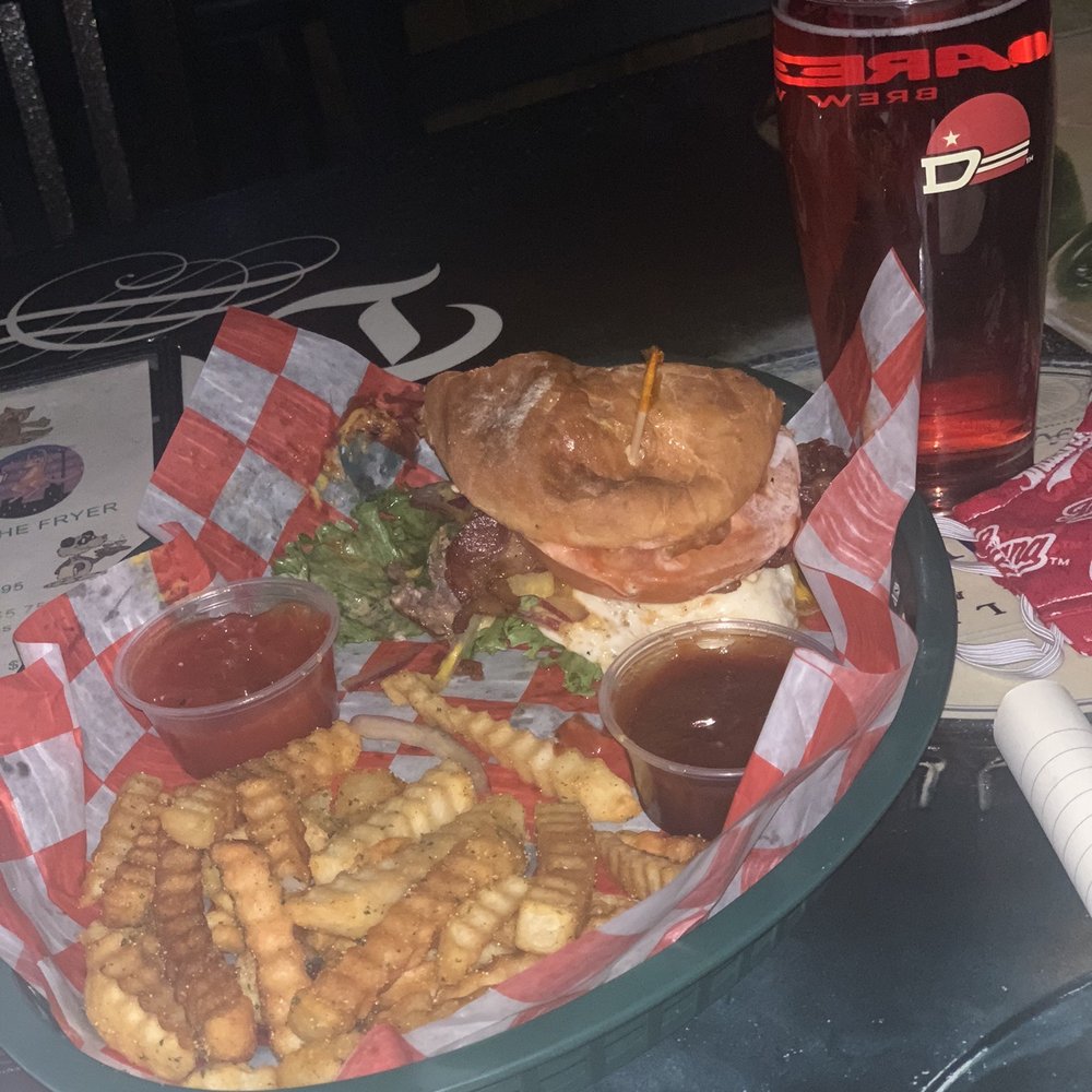 Alley Cat Lounge - Top Cat burger with over medium egg and bacon added. Also, the berry cider on special. - Lounges Near Me - Indianapolis, Indiana