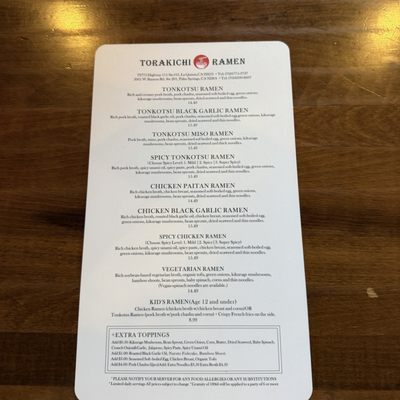 Menu photo 1 Torakichi Ramen La Quinta, CA