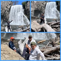 Mammoth Adventure Center - Hoorah! This is how U look after accomplishing a 5 mile hike. "Mammoth Rainbow Falls"