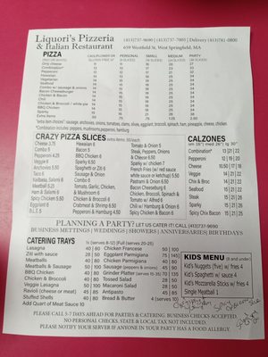 Menu photo 5 Liquori's Pizza West Springfield, MA