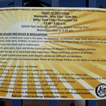 Sigler Park Splash Pad - Rules and hours - Playgrounds Near Me - Westminster, California Sigler Park Splash Pad - Rules and hours - Playgrounds Near Me - Westminster, California