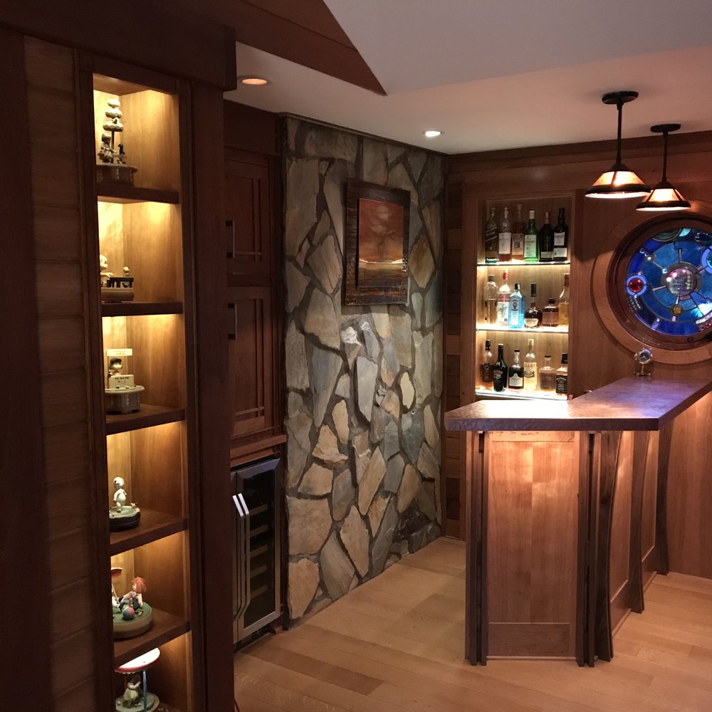 Cohen Custom Cabinetry - Cherry and walnut bar with beaten copper top and granite work surface. Guy built the bar and installed the top. - Cabinetry Near Me - Rockville, Maryland Cohen Custom Cabinetry - Cherry and walnut bar with beaten copper top and granite work surface. Guy built the bar and installed the top. - Cabinetry Near Me - Rockville, Maryland