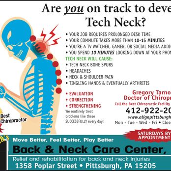 Back & Neck Care Center - Gregory Tarnow DC - Are you on track to develop Tech Neck? - Chiropractors Near Me - Pittsburgh, Pennsylvania Back & Neck Care Center - Gregory Tarnow DC - Are you on track to develop Tech Neck? - Chiropractors Near Me - Pittsburgh, Pennsylvania