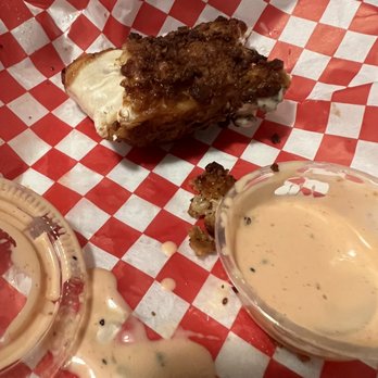Rooster's Chicken N' Fries - Last 1/2 of a tender with dipping sauce! Yummy. - Food Trucks Near Me - Orem, Utah Rooster's Chicken N' Fries - Last 1/2 of a tender with dipping sauce! Yummy. - Food Trucks Near Me - Orem, Utah