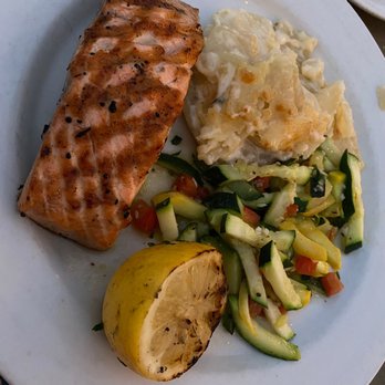Bluewater Avalon - Salmon with scalloped potatoes and veggies - Seafood Near Me - Avalon, California
