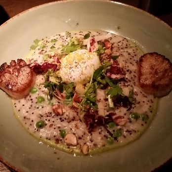 Root Down - Risotto with poached egg and scallops - New American Near Me - Denver, Colorado Root Down - Risotto with poached egg and scallops - New American Near Me - Denver, Colorado