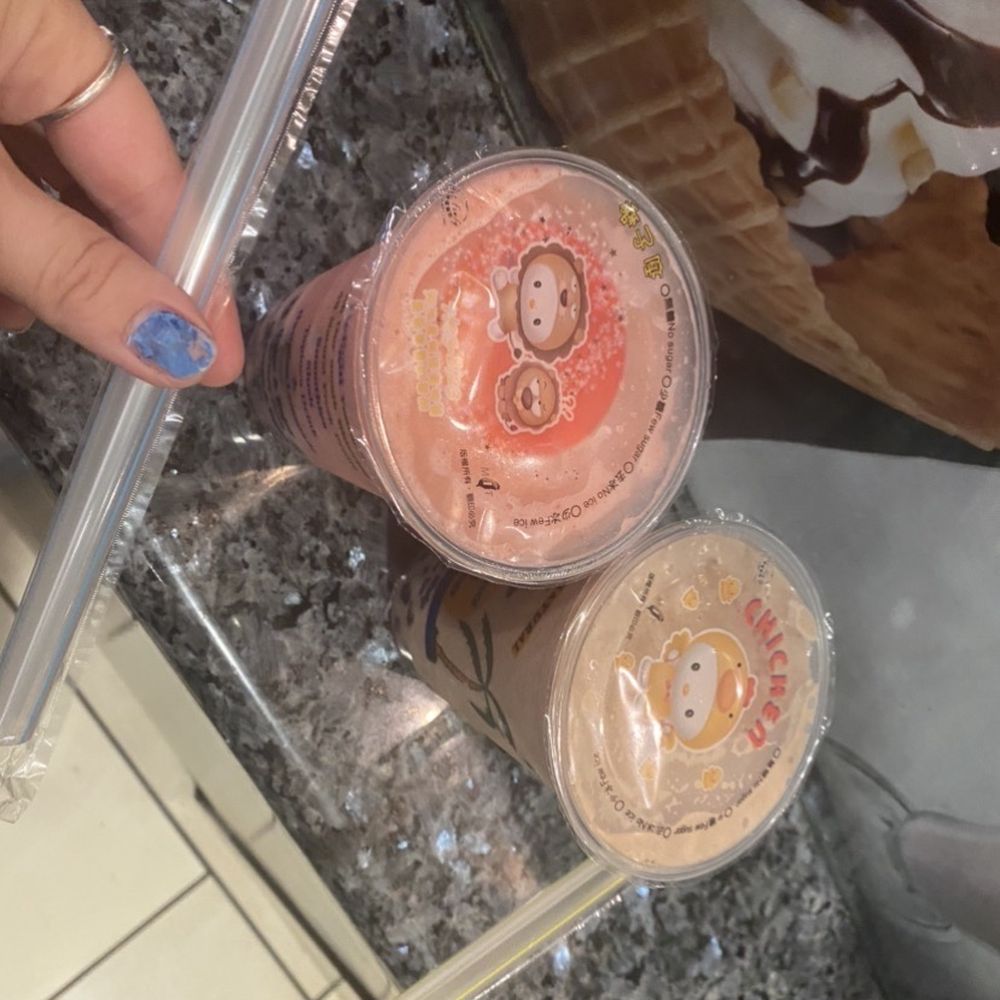 Tealicious Cafe - Coffee hazelnut with coffee jelly and I got strawberry with boba - Bubble Tea Near Me - San Antonio, Texas
