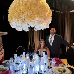 Amore Dolce Flowers - Luxury floral centerpiece featuring 750 white roses, custom-designed by Amore Dolce Flowers at InterContinental Los Angeles Downtown rooftop