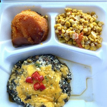 Charlotte’s Cafeteria by Simply Panache - Stuffed portobello (omg), carrot soufflé (omg), Maque choux - Cafeteria Near Me - Hampton, Virginia