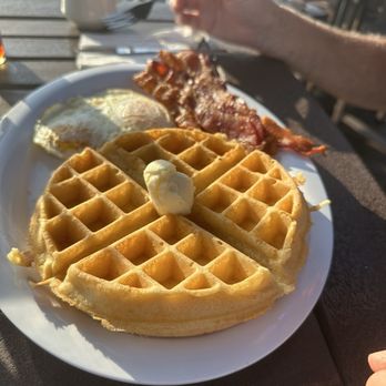 Oceanside Beach Bar and Grill - Tony surfer, waffle, eggs over medium and bacon - Salad Near Me - Flagler Beach, Florida Oceanside Beach Bar and Grill - Tony surfer, waffle, eggs over medium and bacon - Salad Near Me - Flagler Beach, Florida